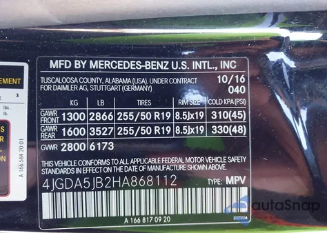 2017 Mercedes-Benz Gle 350 from USA, damaged, VIN 4JGDA5JB2HA868112